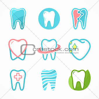 Set of tooth logo design template. Dental logo. Dental clinic logo. Tooth logo. Healthy tooth logo. Dentist logo. Oral logo. Vector logo template
