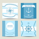 Set of four nautical invitation card template