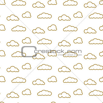 Golden line clouds vector seamless pattern. Dense sky print for textile.