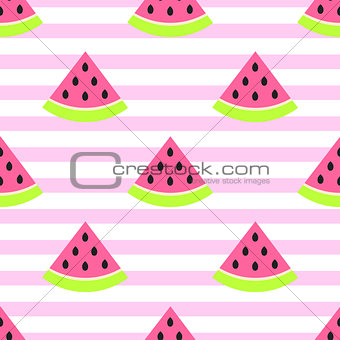 Watermelon slices seamless pink pattern on white.