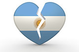 Broken white heart shape with Argentina flag
