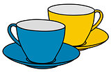 Blue and yellow cups