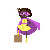 Girl In Superhero Costume With Violet Cape