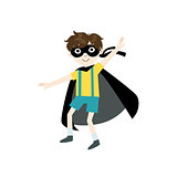 Kid In Superhero Costume With Black Cape