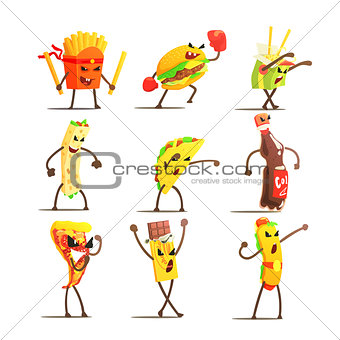 Fast Food Cartoon Characters Set