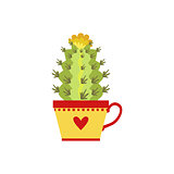 Blooming Tall Cactus In A Cup