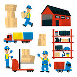 Set Of Illustrations With Storehouse Workers