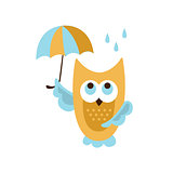 Owl With Umbrella Under Rain