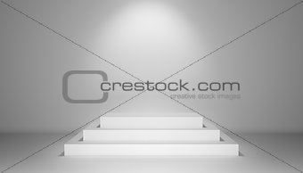 Spotlight illuminate exhibition podium with steps