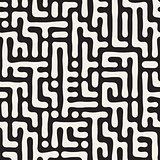 Vector Seamless Black And White Rounded Irregular Maze Pattern