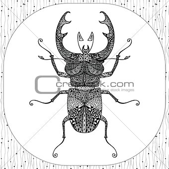 Coloring page of Balck Bug, zentangle illustartion