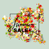 Summer Sale banner with paper flowers and black frame.