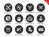 Flying drones icons on white backgrond