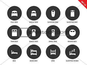 Beds and furniture icons on white background