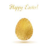 Gold easter egg sparkles on white background