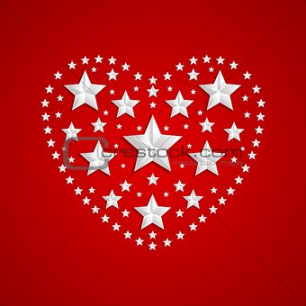 Heart symbol made of gray stars on red background