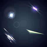 Bright lens flares and glow elements vector background
