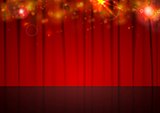 Vector background with red curtain and shiny lights