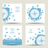 Set of four travel card templates. Square cards