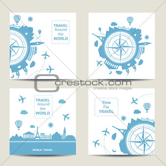 Set of four travel card templates. Square cards
