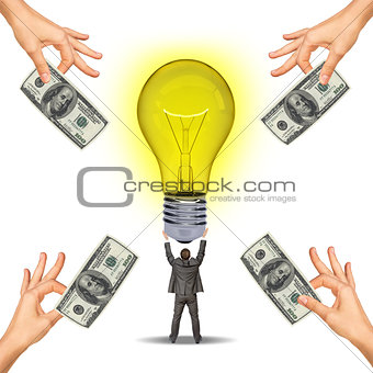 Idea concept with businessman holding light bulb