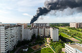 Black smoke from a major fire in Moscow, Russia