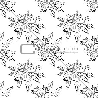 Seamless floral background, outline