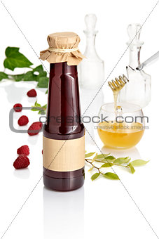 Delicious image of raspberry juice and honey