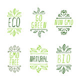 Hand-sketched typographic elements. Eco product labels.