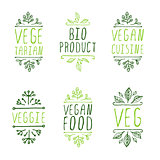 Hand-sketched typographic elements. Vegan product labels.