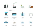 Power plants and Energy stations color icons on white background.