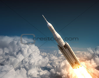 Space Launch System Flying In The Clouds