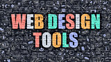 Web Design Tools Concept. Multicolor on Dark Brickwall.