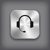 Headphones icon - vector metal app button