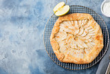 Apple galette, pie, tart with cinnamon Top view