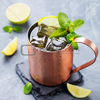 Moscow Mules cocktail: ginger beer, vodka, lime