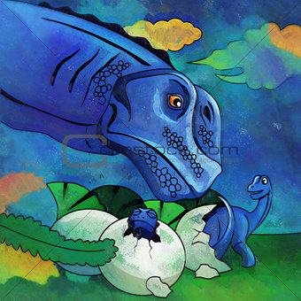 Dinosaur in the habitat. Illustration Of Apatosaur