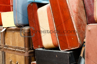 Collection of old luggage and baggage on display at the train mu