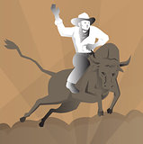 Rodeo Cowboy Bull Riding Retro