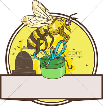 Bee Carrying Gift Box Skep Circle Drawing