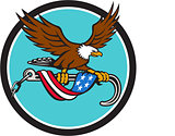American Eagle Clutching Towing J Hook Flag Drape Circle Retro