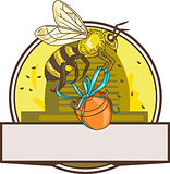 Bee Carrying Honey Pot Skep Circle Drawing