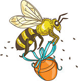 Bee Carrying Honey Pot Drawing