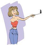 Selfie girl is photographed on a smartphone