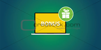 bonus with laptop and text gift box icon