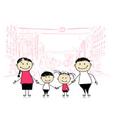 Happy family in the city. Sketch for your design