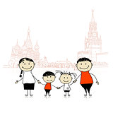 Happy family traveling in Moscow. Sketch for your design