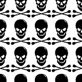 Seamless pattern with skull and crossbones on white background.