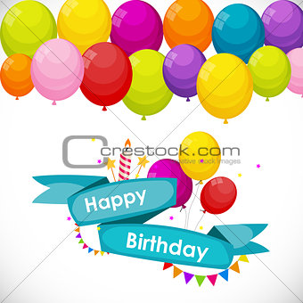 Happy Birthday Card Template with Balloons Vector Illustration