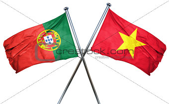 Portugal flag with Vietnam flag, 3D rendering